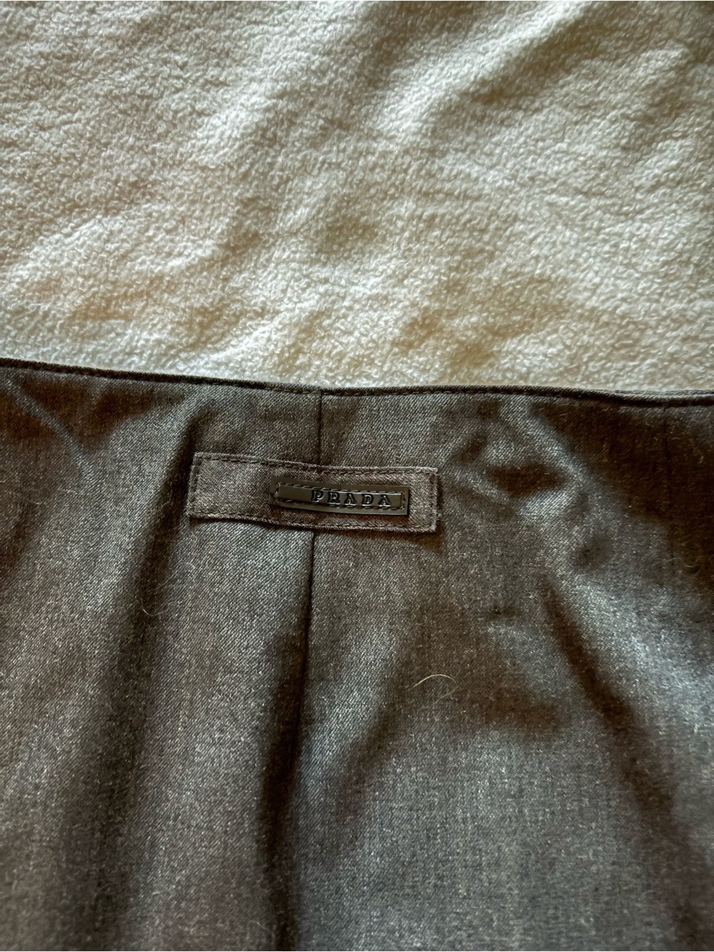 Prada charcoal Wool Skirt with Logo Plaque on back side , zipper detail